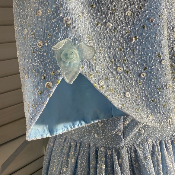 Vintage Beaded Floral Appliqués Peasant Dress Blue XL - Picture 7 of 14